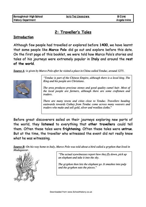 Traveller’s Tales Worksheet - Year 8/9 PDF Download