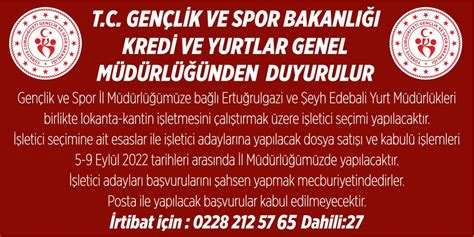 T C Gen L K Ve Spor Bakanli I Kred Ve Yurtlar Genel M D Rl Nden