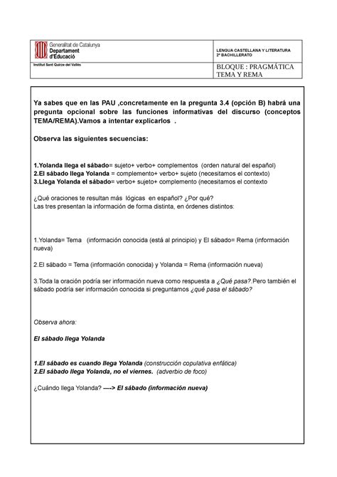 Explicación Y Ejercicios TEMA REMA LENGUA CASTELLANA Y LITERATURA2º