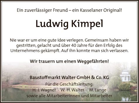 Traueranzeigen Von Ludwig Kimpel Trauer Hna De