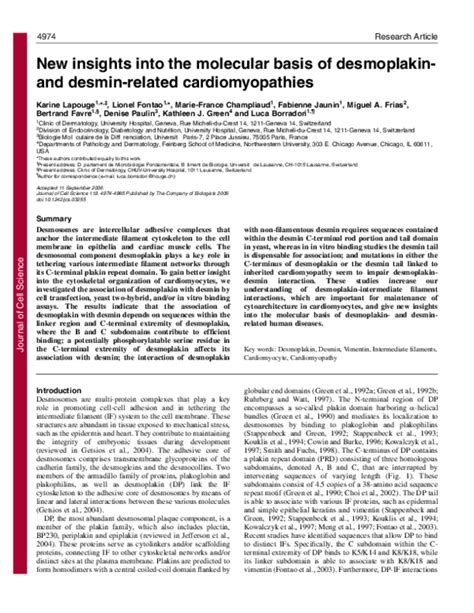 Pdf New Insights Into The Molecular Basis Of Desmoplakinand Desmin