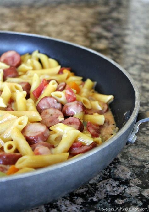 One Pot Cheesy Smoked Sausage Pasta Love To Be In The Kitchen