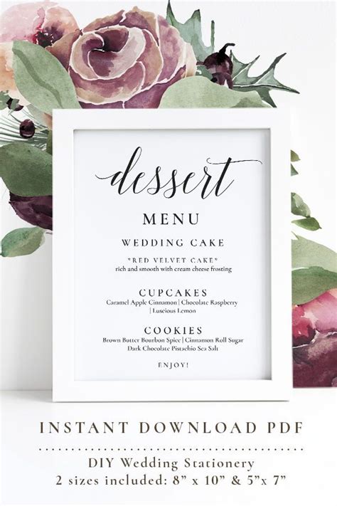 Dessert Menu Sign Dessert Table Sign Wedding Dessert Menu Wedding