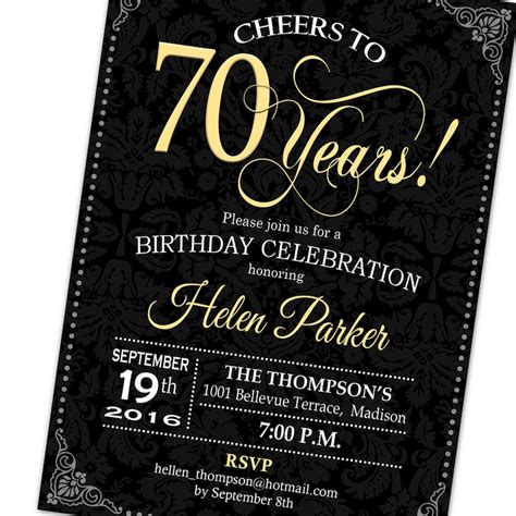 70th Birthday Invitation Any Age Cheers To 70 Years Gold Etsy