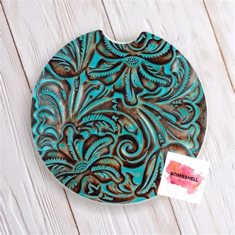 Turquoise Marble Car Coasters Set Of Rubber Or Sandstone Etsy