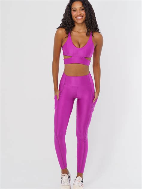 Hot Pink Ankle Length Leggings With Pockets