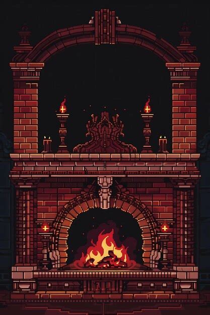 Premium Photo Set Of Grand Fireplaces Bit Pixel With Detailed