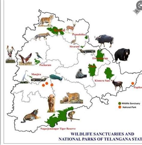 identify  national parks  sanctuaries   telangana map