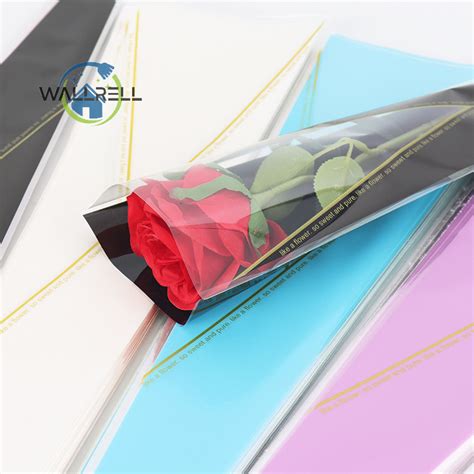 Wallrell 50pcs Single Rose Sleeves Flower Wrapping Bag Bouquet