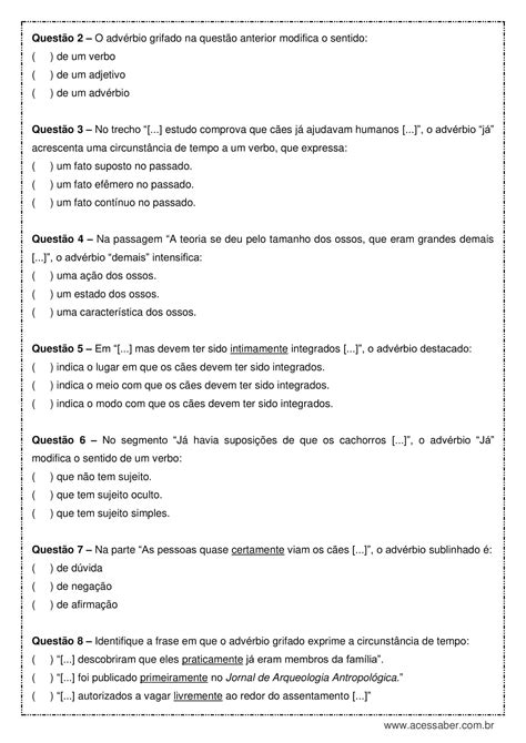 Exerc Cios Sobre Adv Rbios Gabarito Edukita