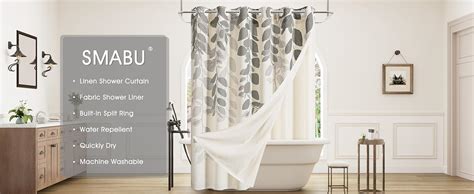 Amazon Smabu No Hooks Needed Grey Linen Shower Curtain With Liner