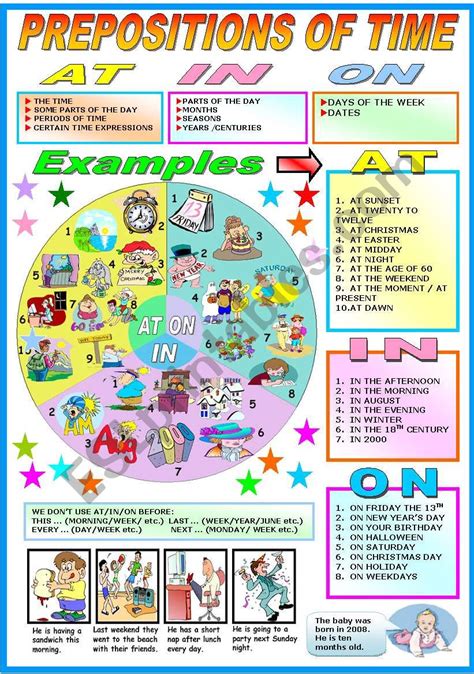 Prepositions Of Time At In On B W Version Included Esl Worksheet