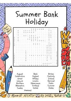 Summer Bank Holiday No Prep Word Search Puzzles Worksheets Activity