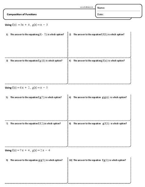 Composition Of Functions Worksheets