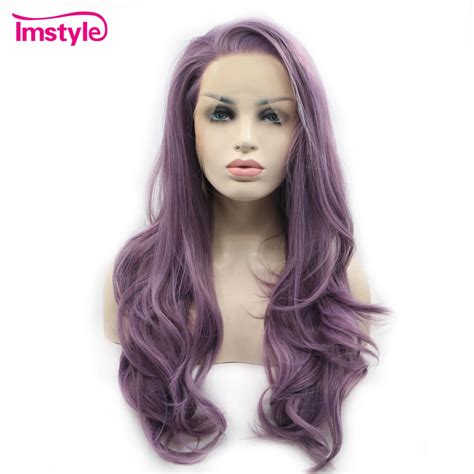 Imstyle Lace Front Wigs Long Wavy Purple Wigs For Women Glueless Heat Resistant Fiber Synthetic