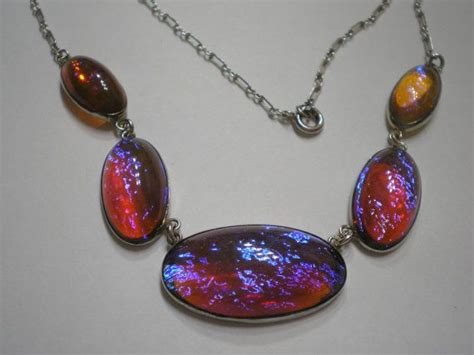 Vintage Sterling Silver Five Stone Dragons Breath Glass Opal Etsy