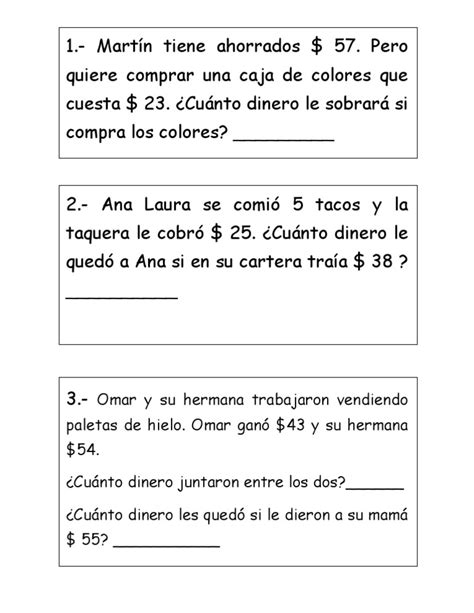 Matemáticas Problemas De Suma Y Resta 2