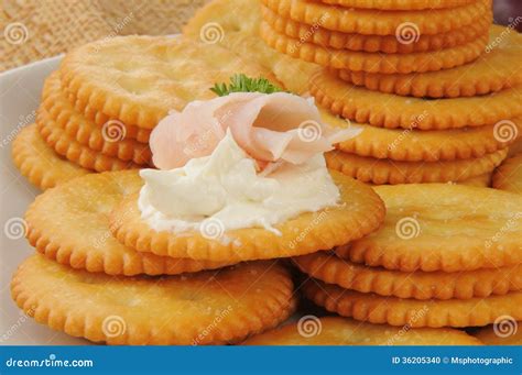 Ham And Cheese On Crackers Stock Photo Image 36205340