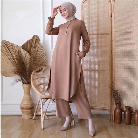 Muslimah Fashion Suit Long Baju Hot Item Blouse Dan Seluar Palazo Viral