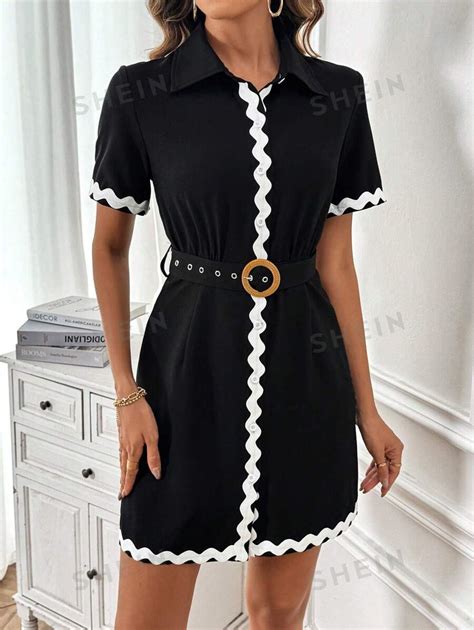 Shein Clasi Vestido De Ver O Blocos De Cor Preto E Branco Para As