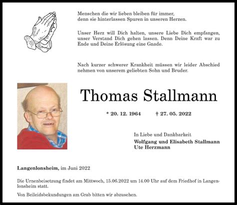 Traueranzeigen Von Thomas Stallmann Rz Trauer De