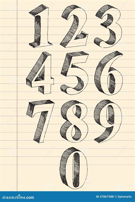 Hand Drawn 3d Numbers Vector Set. Stock Vector - Image: 47867588