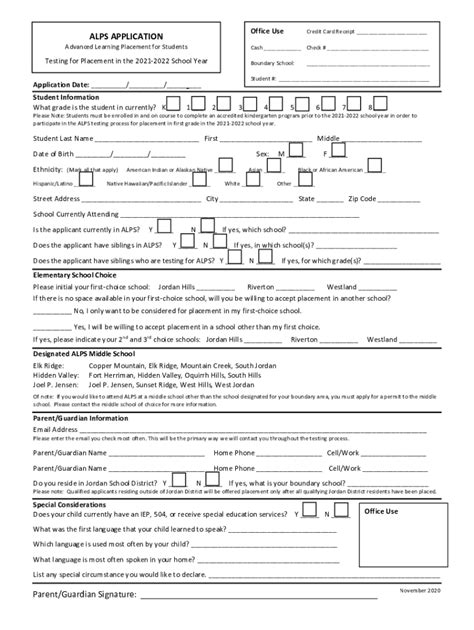 Fillable Online Gandt Jordandistrict 20 21 ALPS Application For 21 22