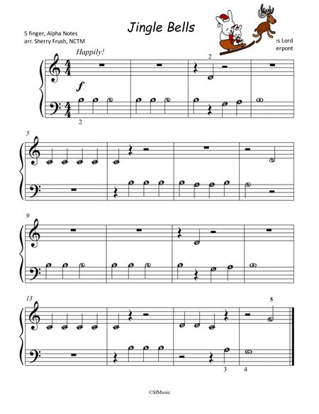 Jingle Bells Alpha Notes 5 Finger Easy Piano Digital Sheet Music