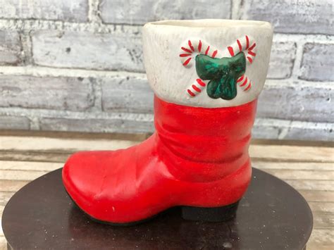 Santa Boot Planter Right Foot Only Vintage Ceramic Christmas Etsy