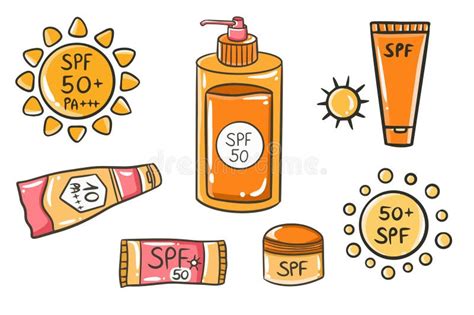 Sun Safety Set With Cream Tubes And Bottles Of Sunscreen Products With