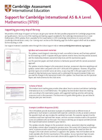 417941 Support For Cambridge International As A Level Mathematics 9709