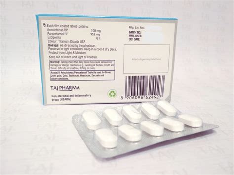 Aceclofenac And Paracetamol Tablets 100mg325mg