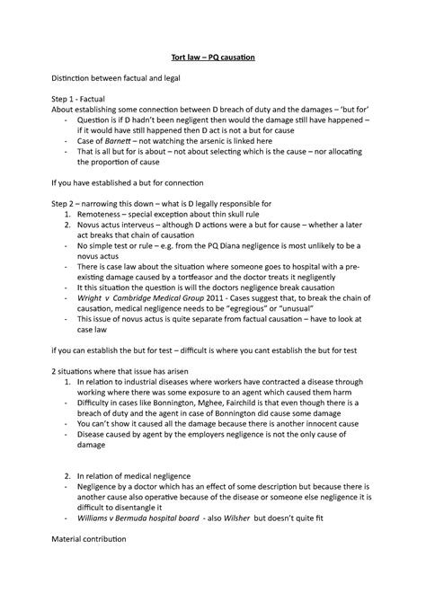 Tort Law Pq Overview Causation Tort Law Pq Causation Distinction