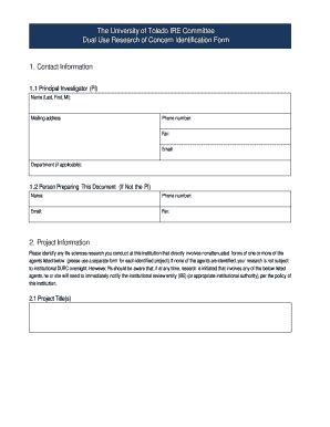 Fillable Online Utoledo Dual Use Research Of Concern Identification