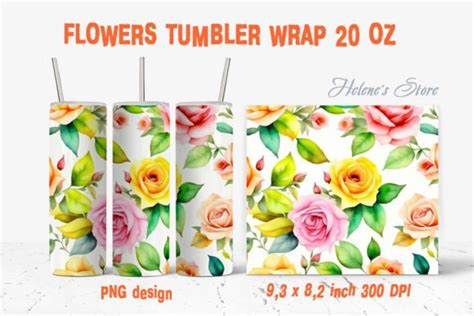 Roses Floral Pattern Tumbler Sublimation Graphic By Helenes Store · Creative Fabrica