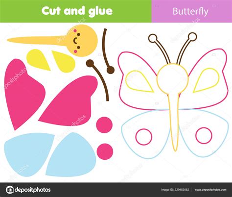 Children Educational Game Cut Glue Make Butterfly Scissors Animals ...