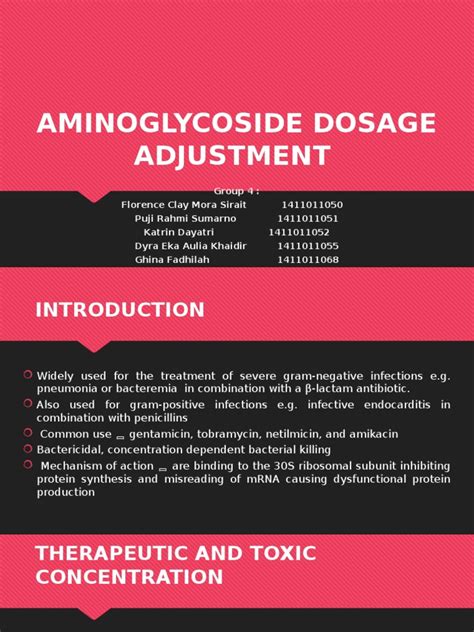 Aminoglycoside Dosage Adjustment - Group 4 | Pharmacokinetics | Renal ...