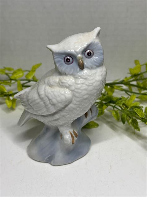 Vintage Owl Figurine Horned Owl Porcelain Etsy