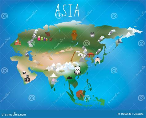 Childrens Map, Asia And Asian Continent With Landm Stock Vector - Image ...