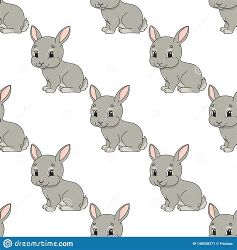 Happy Rabbit Colored Seamless Pattern With Cute Cartoon Character