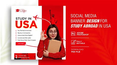 Make Trendy Social Media Post Design Study In USA Abroad Study