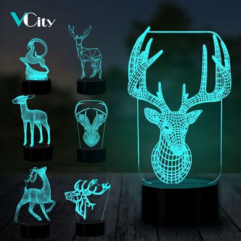 VCity Lámpara Multicolor de ciervo 3D para niños luz nocturna de