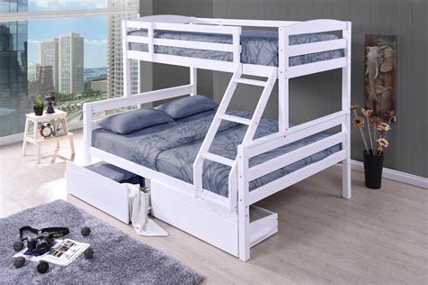 Cosmos White Duo, Double Single Bunk Beds with Drawers