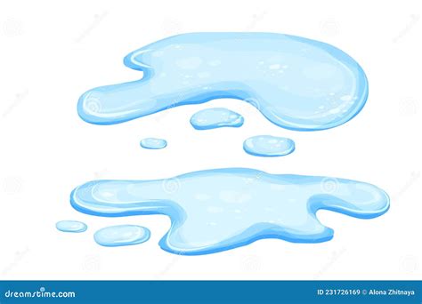 Set Water Puddle In Cartoon Style Isolated On White Background Spill