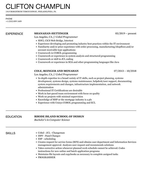 Cobol Programmer Resume Samples Velvet Jobs