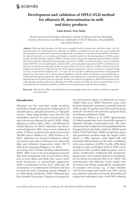 Pdf Development And Validation Of Hplc Fld Method For Aflatoxin M