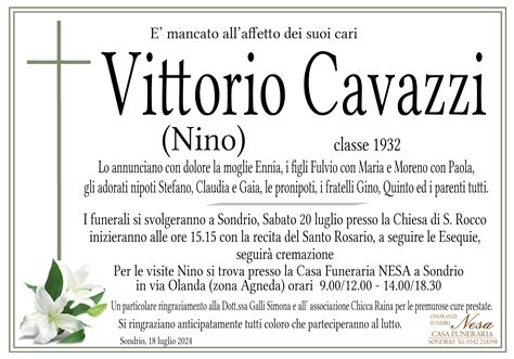 Annuncio Funebre Di Vittorio Nino Cavazzi Nesa Onoranze Funebri