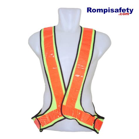 Rompi Safety Jaring V Hijau Kekuningan Pita Reflektif Oranye Rompi