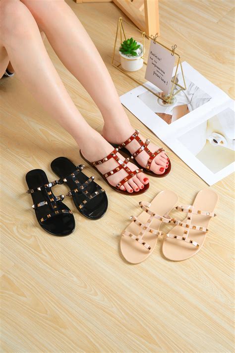 Jelly Slipper Women Studded Steer Slip On Pvc Jelly Sandals Women