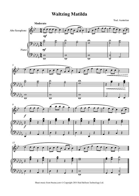 Waltzing Matilda Sheet Music For Saxophone 8notes